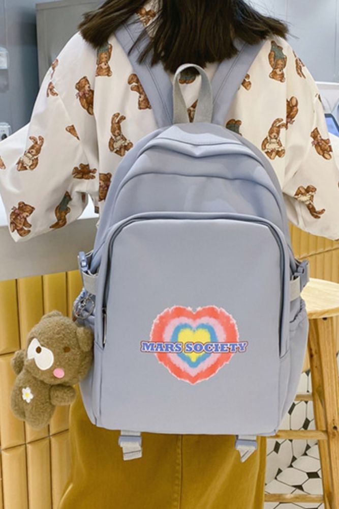 2021 New Double-deck Waterproof Nylon Women Backpack Female Hearts Printed Travel Bag College Girls Big Schoolbag Book Mochilas