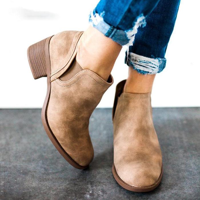 Women Vintage Ankle Boots Casual Chic Slip On Boots