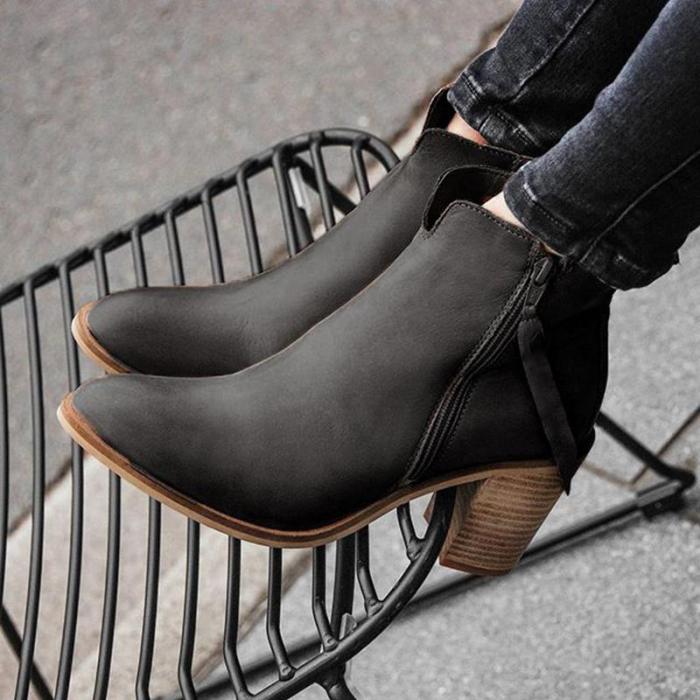 Women's Fashion Solid Color Ankle Boots