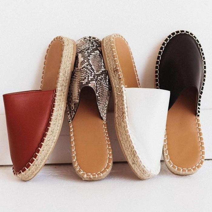 Women Closed Toe Flat Heel Artificial Leather Slip-on Slippers