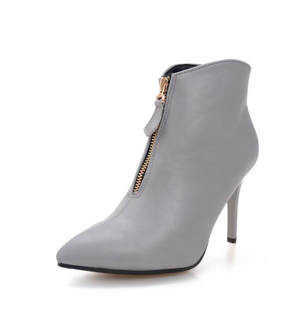 Sexy Pointed High-Heeled Front Zipper Boots