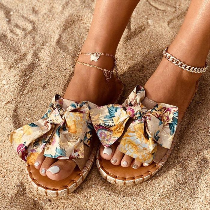 Women Sandals 2021 New Colorful Summer Shoes For Women Soft Bottom Slippers Bowknot Flat Sandalias Mujer Casual Flops Women