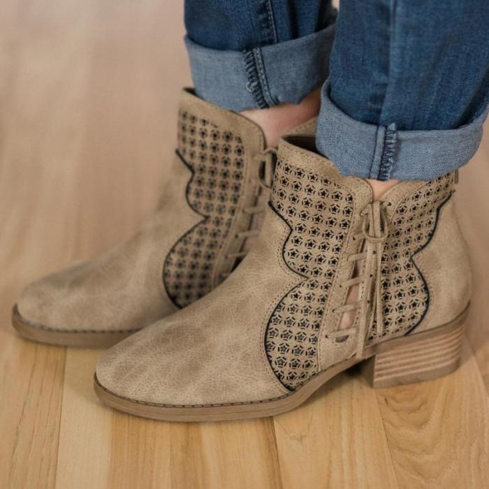 Women's fashion solid color hollow ankle boots