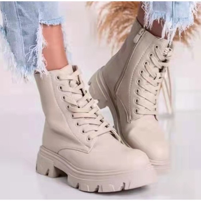 2021 New Women's Boots Autumn Winter Pu Leather Solid Fashion Ladies Shoes Thick Bottom Ankle Boots Comfortable Women Footwear