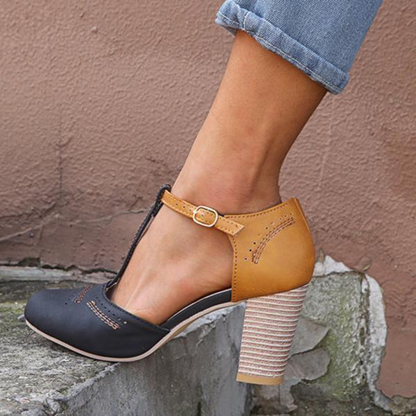 T-Strap Buckle Strap Chunky Heel Sandals