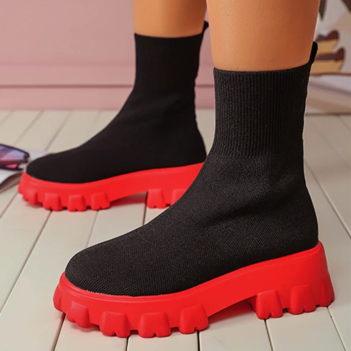 Women Boots Slip On Western Ankle Boots Platform Knitted Ladies Autumn Socks Boots for Women Fashion Female Booties 2021