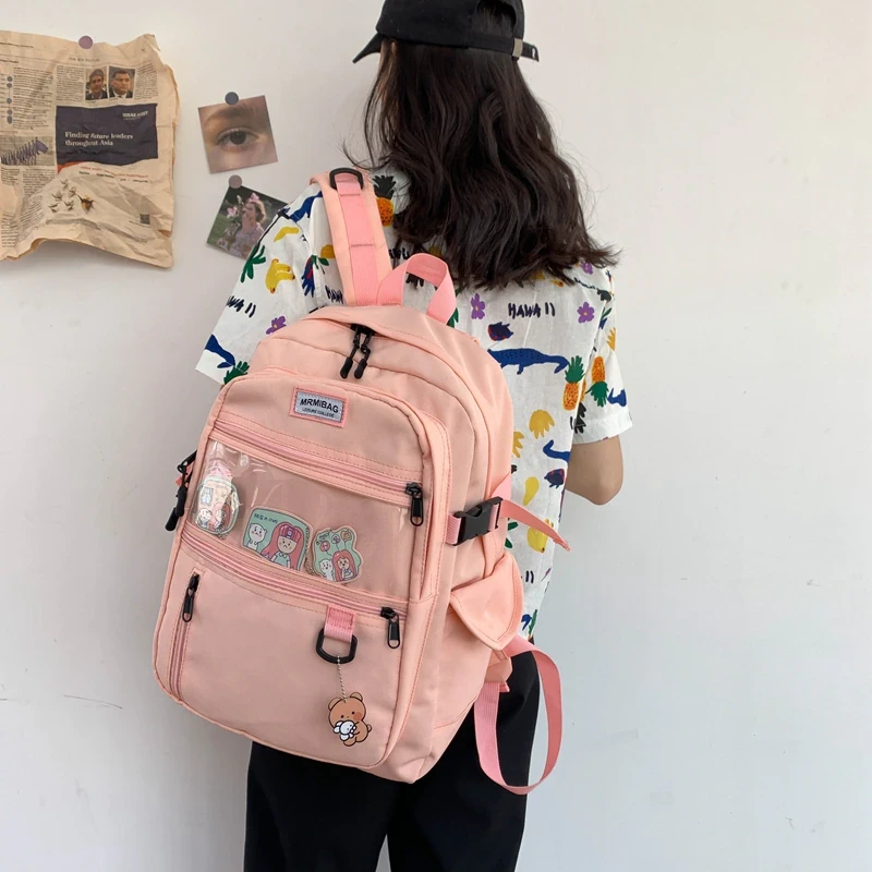 Nylon Waterproof Women Backpack College Style Pure Color Schoolbag For Teenage Girls Cute Casual Travel Backpack Bookbag