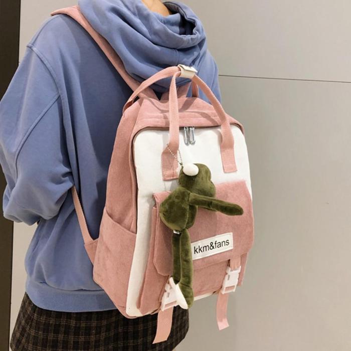 Buckle Cute Corduroy Backpack Women Stripe School Bag Teenage Girl Harajuku Backpack kawaii Female Fashion Bag Ladies Luxury New