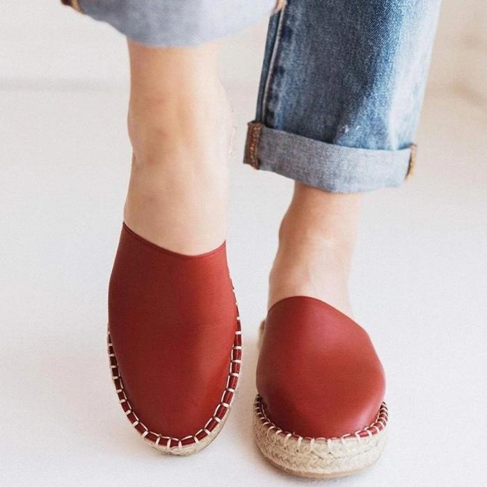 Women Closed Toe Flat Heel Artificial Leather Slip-on Slippers