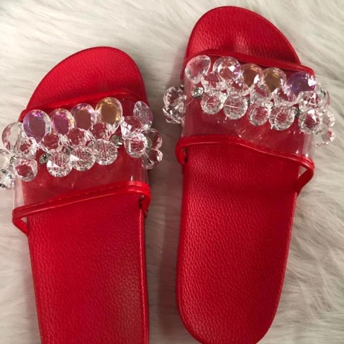 Women Fashion Rhinestone Slippers Comfy Open Toe Slides