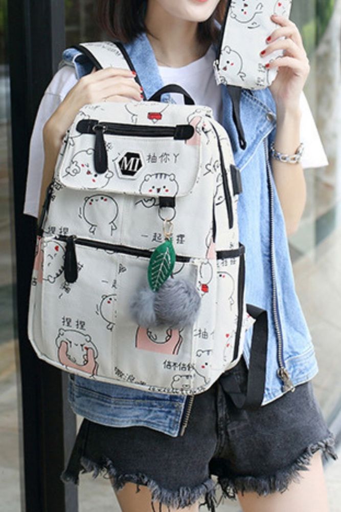 Canvas Backpack 3 Pcs/set Women School Backpacks Schoolbag Book Bag