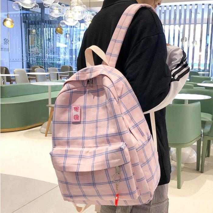 Student New Cute Backpack Plaid Women Cotton Fabric School Bag Girl Luxury Book Kawaii Backpack Harajuku Lady Bag Fashion Female