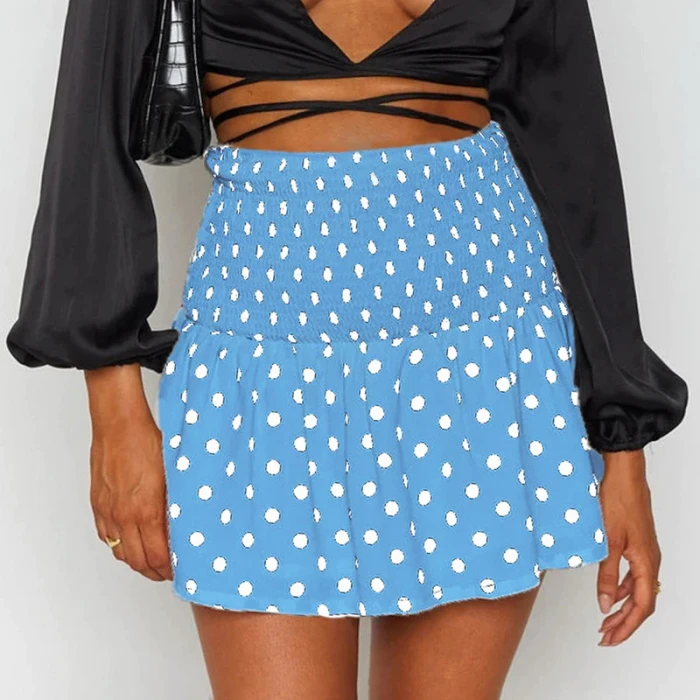 Harajuku A-Line Mini Printed Skirt Girl y2k High Waist Pleated Sailor Korean Kawaii Sweet Beach Dots Short Skirt Skort