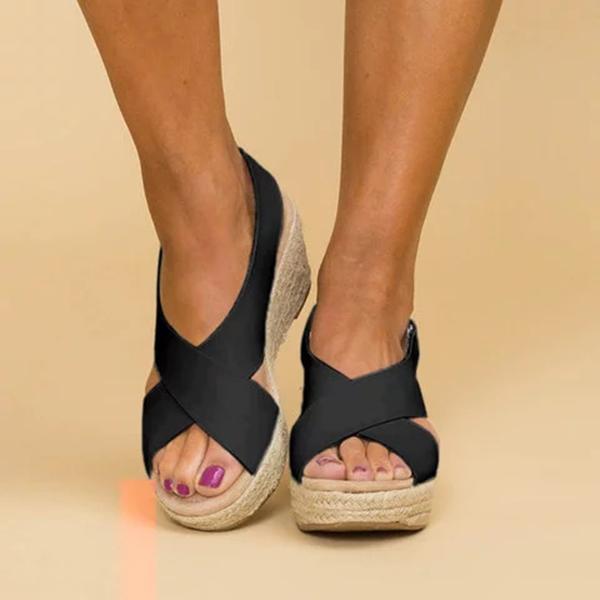 Peep Toe Magic Tape Crossed Wedges Sandals