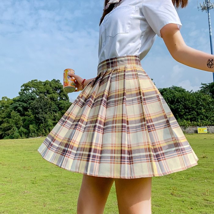 Y2K Skirts 2021 High Waist Korean Style Pleated Skirts for Girls Cute Sweet Ladies Plaid Mini Skirt Women