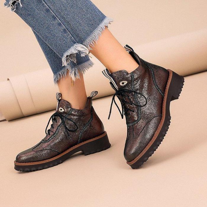 Low-heeled women's lace-up low boots Martin boots