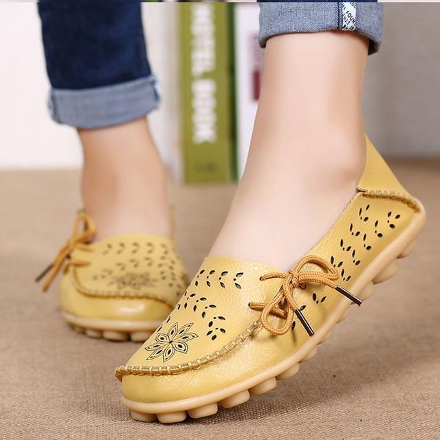 Women Flats Women Genuine Leather Shoes Slip On Loafers Woman Soft Nurse Ballerina Shoes