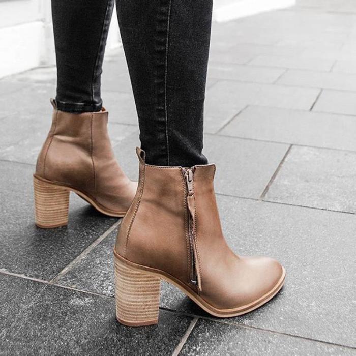 Women's Fashion Solid Color Ankle Boots