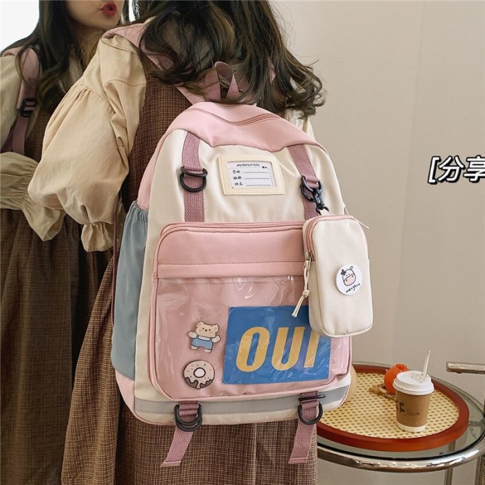 New Hit Color Waterproof Nylon 2021 Fashion Women Backpack Female Multiple Pockets Color Contrast Travel Bag Lady's Schoolbag