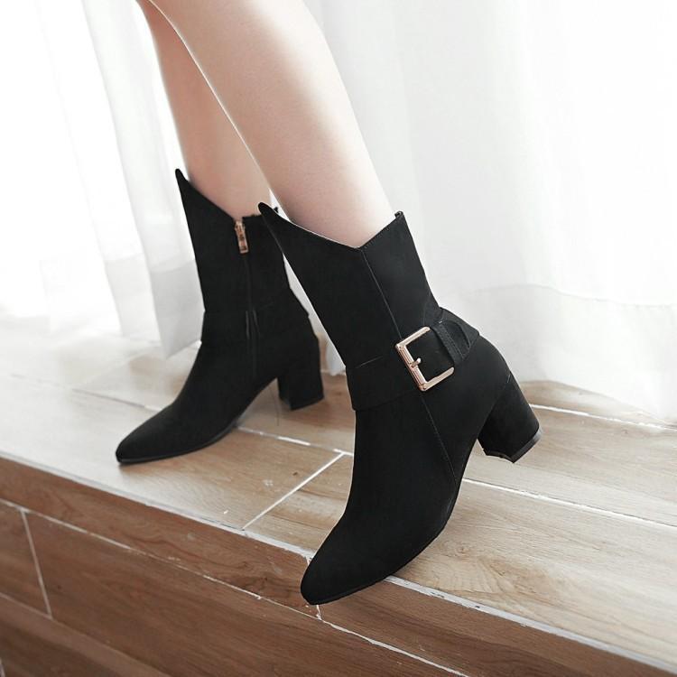 Solid Color Pointed Toe Hasp Low Chunky Heel Half Irregular Boots with Plus Size 48