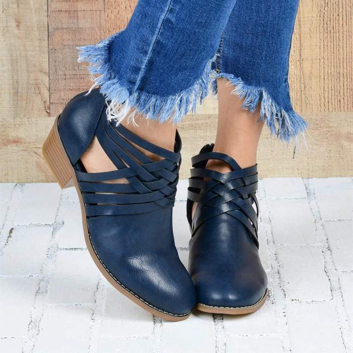 Euramerican Style Hollow Round Toes Ankle Boots