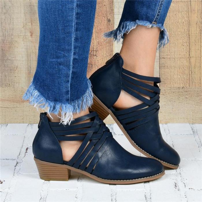 Euramerican Style Hollow Round Toes Ankle Boots