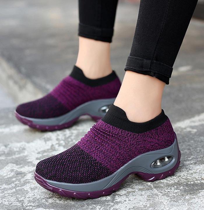 Women breathable mesh slip-on air cushion casual sneaker shoes