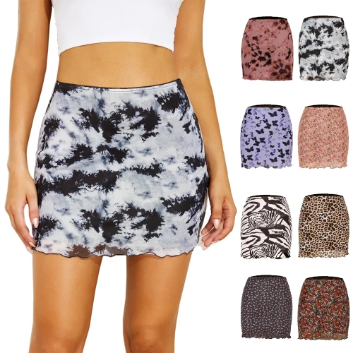 Summer Print Y2K Straight Skirts Women Harajuku Summer Skinny Mini Brown Skirt Aesthetic 2000s Short Sexy Skirt Cute Mini Skirt