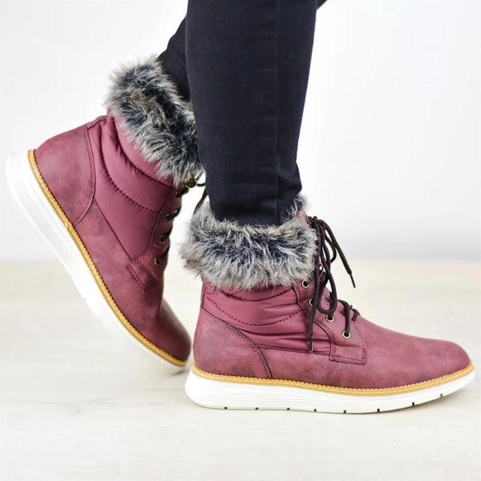Casual ladies front lace-up stitching flat ankle boots