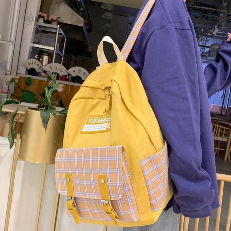 Student Girl Canvas Backpack Cute Women Plaid School Bag Laptop Ladies Kawaii Backpack Harajuku Female Book Fashion Bag New 2020