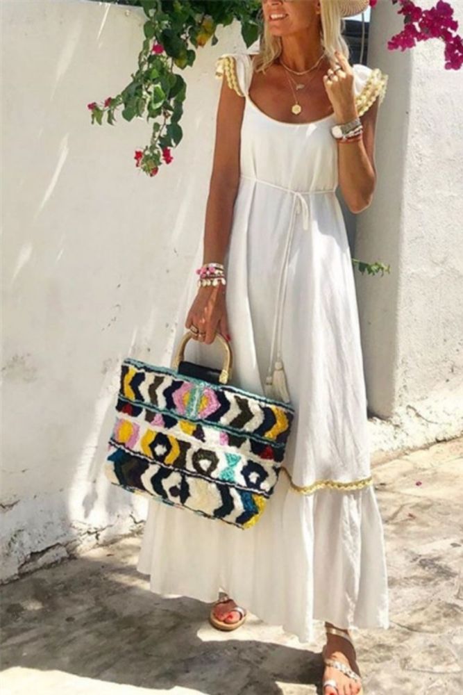 Holiday Strap Solid Color Casual Maxi Dress