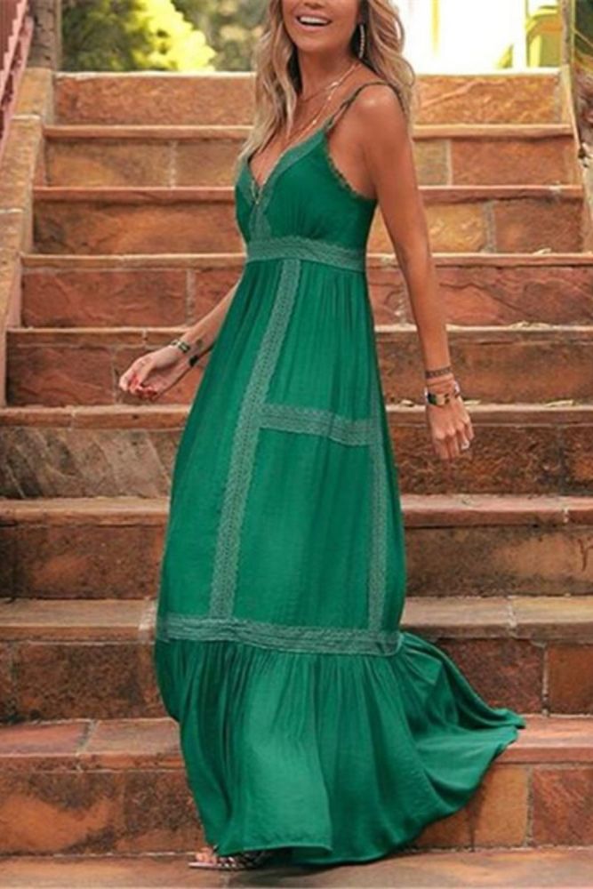 Sexy V-neck Solid Color Casual Maxi Dress