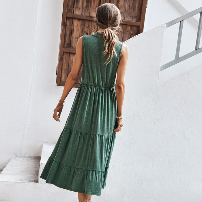 Women's Summer New Solid Color Tank Top Swing Maxi Dress
