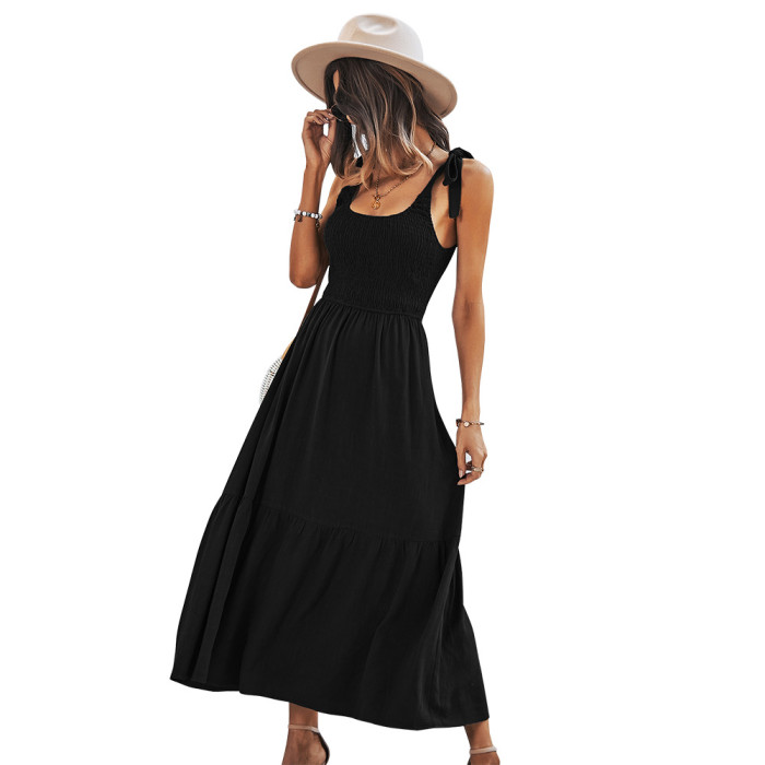 Women's Solid Color Suspender Casual Holiday Maxi Dress