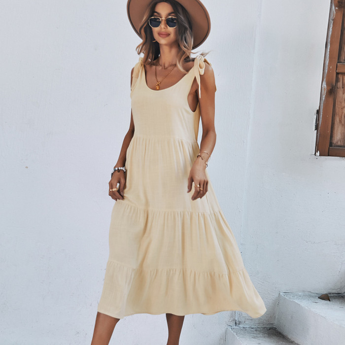 Holiday New Solid Color Swing Vacation Dress