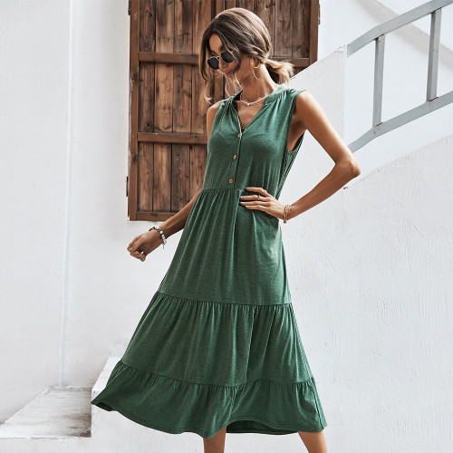 Women's Summer New Solid Color Tank Top Swing Maxi Dress