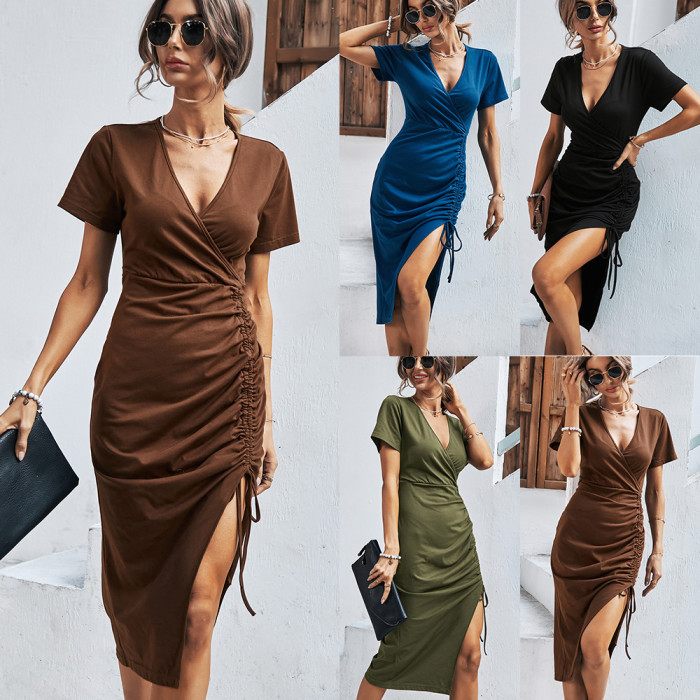 Knitted Split Temperament Elegant Women's Solid Color Sexy Professional Bodycon Dress