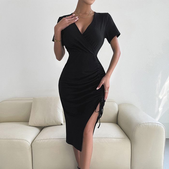 Knitted Split Temperament Elegant Women's Solid Color Sexy Professional Bodycon Dress