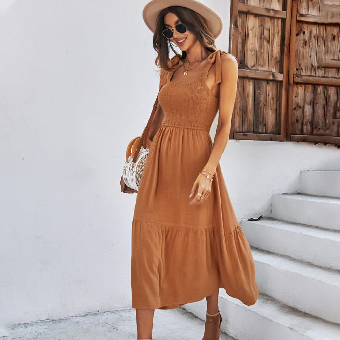 Women's Solid Color Suspender Casual Holiday Maxi Dress