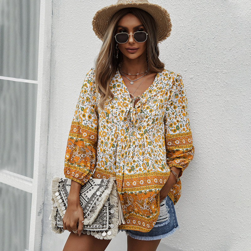 Boho Top Spring Summer Print Shirt