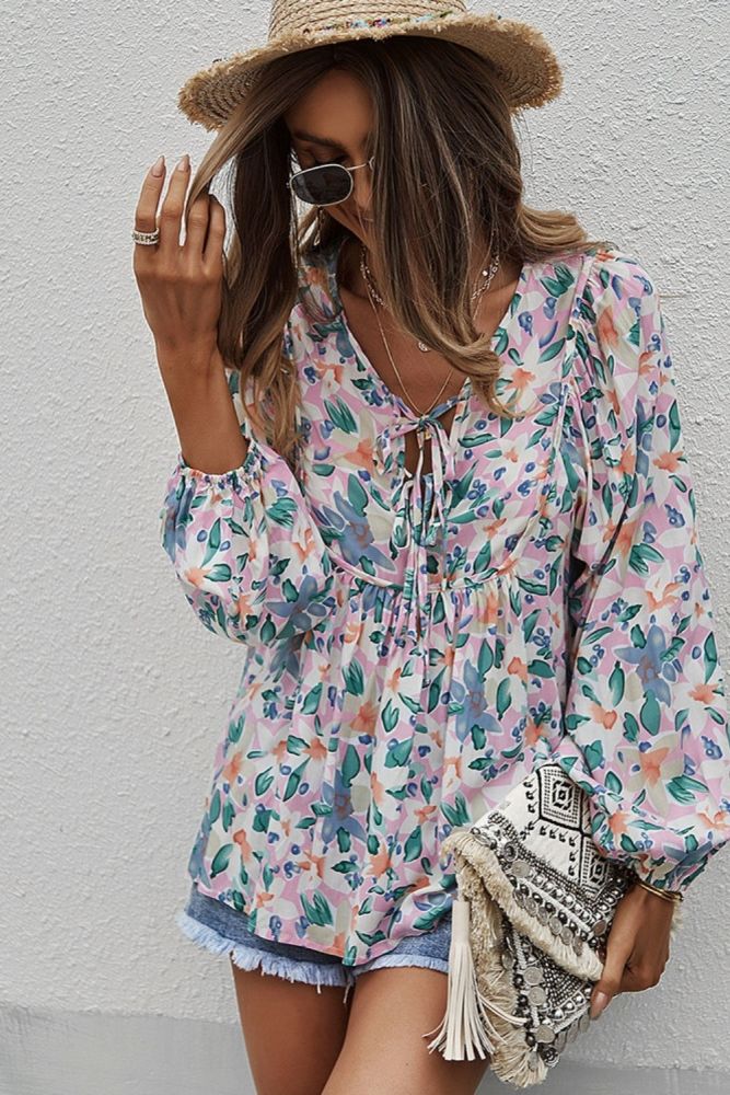 Printed Sexy Blouse Spring and Summer Temperament Casual Holiday Style Blouse