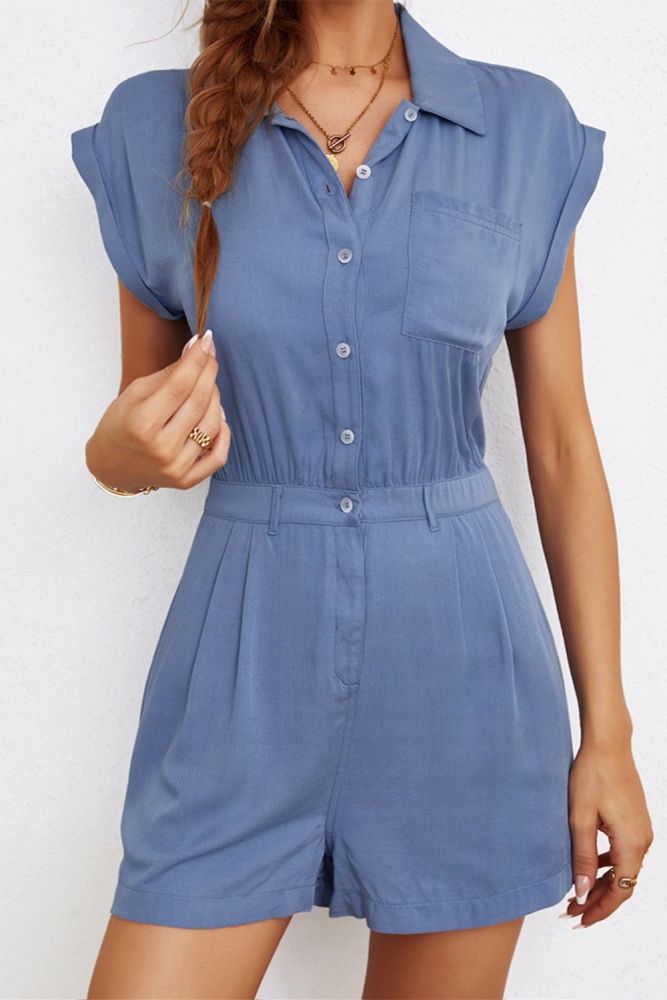 Summer Solid Color Waist Slim Casual Vacation Romper