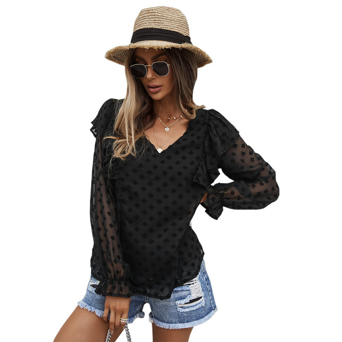 Sexy Top Shirt Spring/Summer Solid Color V-Neck Women's Blouse