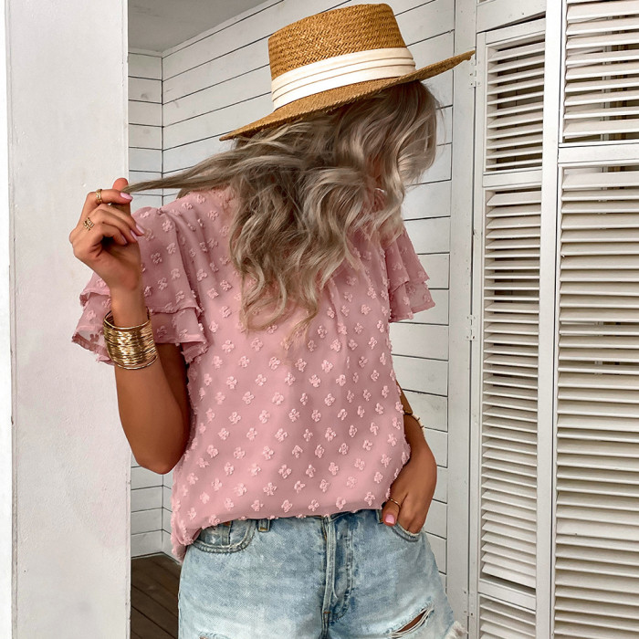 Solid Color Top Spring/Summer Casual Vacation Women's Blouse