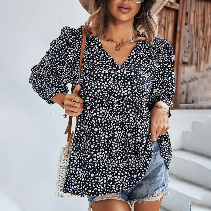 Leopard Print Ninth Sleeve Top Summer Sexy Casual Shirt Women