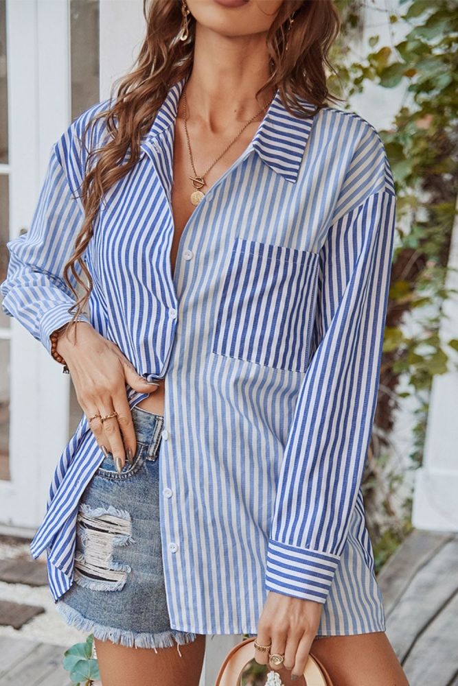 Spring/Summer Long Sleeve Striped Blouse