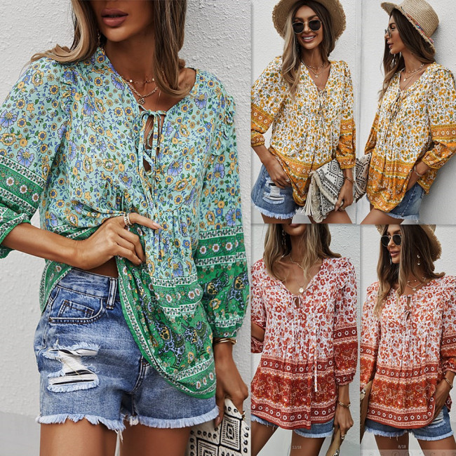 Boho Top Spring Summer Print Shirt