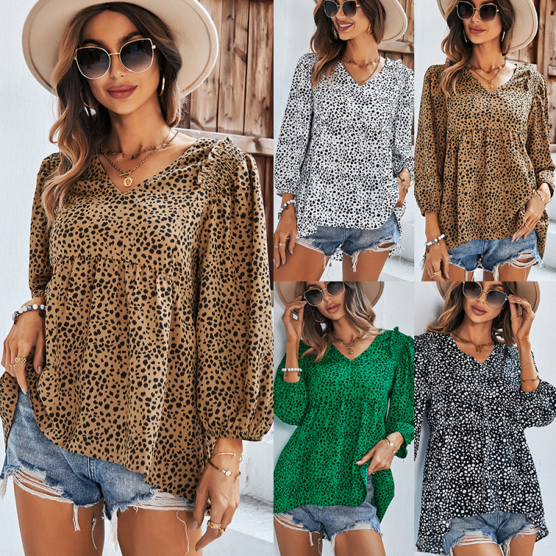 Leopard Print Ninth Sleeve Top Summer Sexy Casual Shirt Women