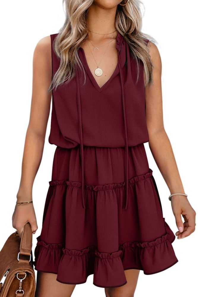 V-Neck Loose Pullover Sleeveless Simple Knee-Length Mini Dresses