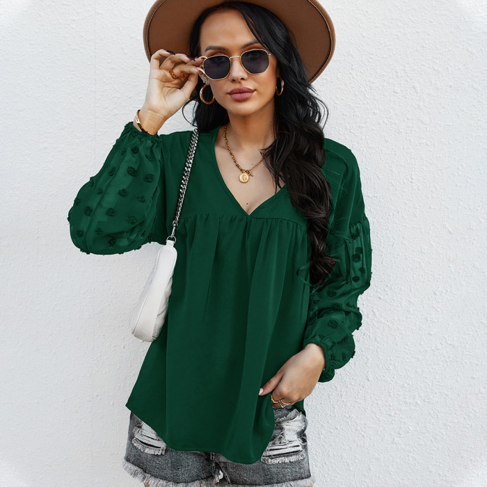 Sexy Stitching Top Spring And Summer Long-sleeved Casual Women‘s Blouse
